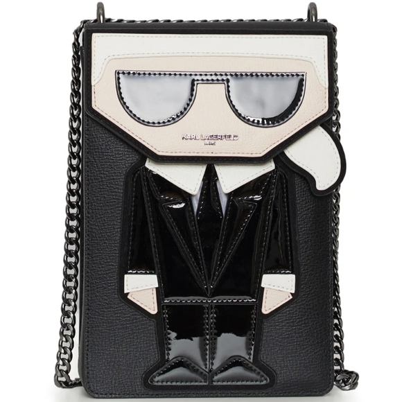 New KARL Lagerfeld Ikons Karl Crossbody Black/White Leather Bag - Picture 1 of 6